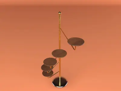 Shelf floor lamp with four wooden circles Low-poly 3D model