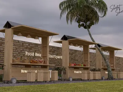 Wooden Outdoor Food Kiosk or Stall or Booth Stand 3D model 3D model