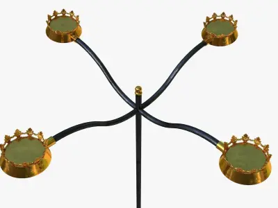 Cast iron street light lamp with 4 luminaries  3D model