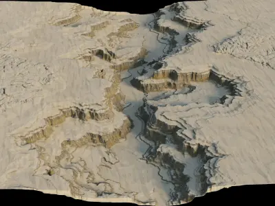 Dry canyon in the desert with cliffs all around  3D model