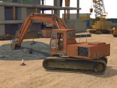 First Stage of Building Construction Scene Low-poly 3D model