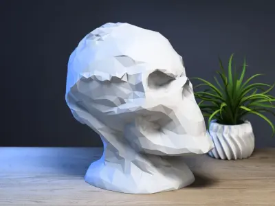 Low-poly Robot Skull Headphone Stand Cyborg Headset Stand 3D print model