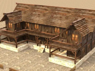 village house medieval old 3d low poly Low-poly 3D model