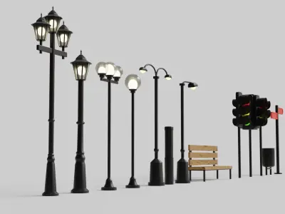 Urban Street Lamp Collection or Park Item Low-poly 3D model