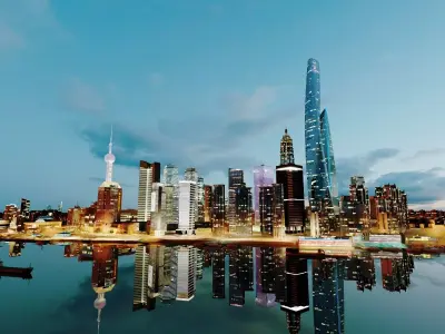 Shanghai Skyline City Pack Pudong Skyscrapers Towers Low-poly 3D model