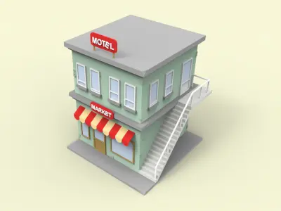 Market and motel house 3D model