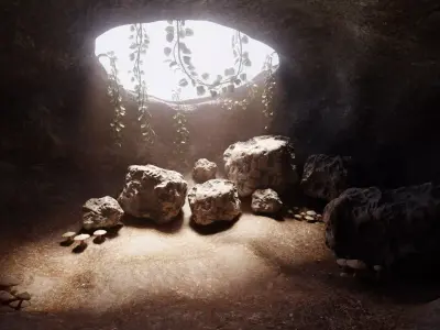 Cave V5 - Chamber with Vegetation and Stone Rocks Formations  3D model