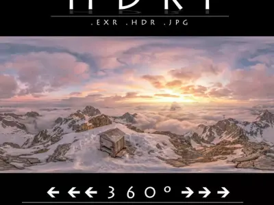 Epic Watzmann Summit Sunrise Above Sea of Clouds HDRI 8K 3D model