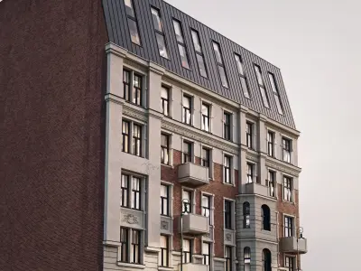 Terraced Office Building with Full Interior and Courtyard 3D model