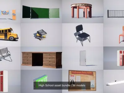 High School asset bundle 3D Model Pack