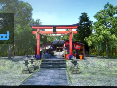 Japan Shrine Temple With Vendors 3D model