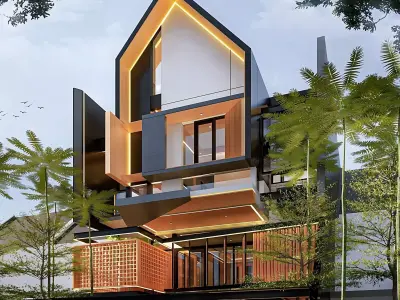 3D Model Japandi 3 Story Modern Minimalist House Architecture 3D model