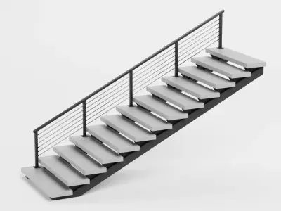 Straight Staircase V4 - Modern Interior Stairs Low-poly 3D model