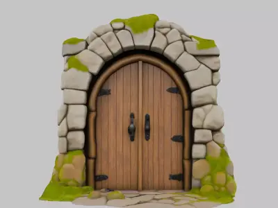 Grey Stone Light Door Wall Low-poly 3D model