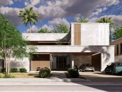 Modern Tropical Brutalism House 3D Scene for Visualization Low-poly 3D model