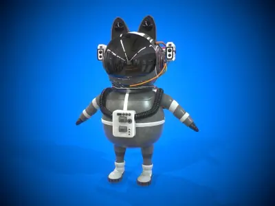 Astronaut cat Character cartoon style Low-poly 3D model