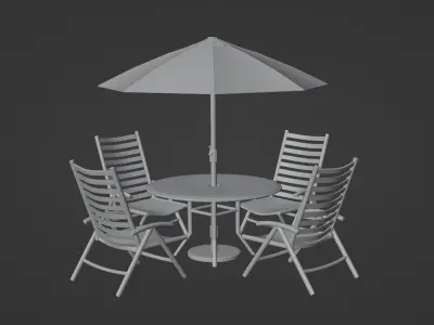 Patio outdoor table with chairs and umbrella 3 3D model