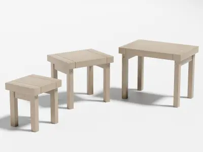 Nest of Tables in Light Oak - Set of 3 Nested Tables Low-poly 3D model