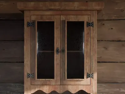 Small Rustic Cabinet - Country Style Wooden Cabinet - 8K Atlas 3D model