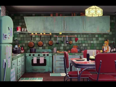 Stylized House Interior Free low-poly 3D model