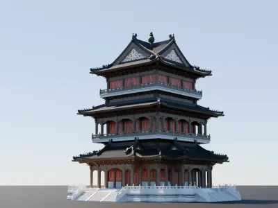 Blender Chinese Ancient Architecture Pavilion Model 3D model