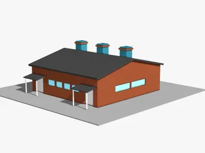 Warehouse with Three Chimneys  Low-poly 3D model