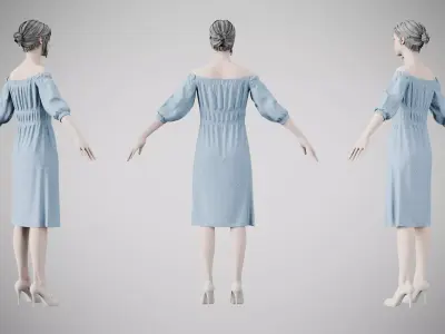 Dress 16 Light Blue Low-poly 3D model