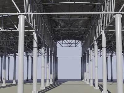 Warehouse 3D Model metal building with roof Low-poly 3D model