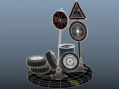 Street Signs Traffic Signals Low-poly 3D model