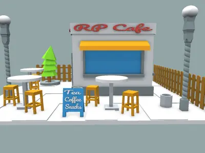 Low-Poly Cafe Free low-poly 3D model