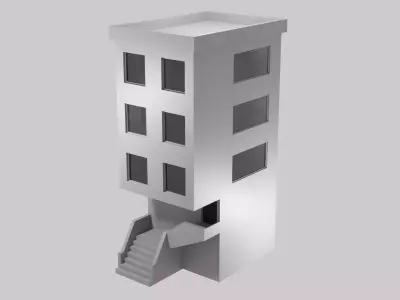 Building with staircase - narrow width Low-poly 3D model