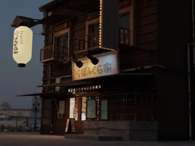 Japanese Shop Scene Low-poly 3D model