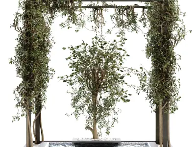 Landscape and courtyard plant in box and waterfall set 629 3D model