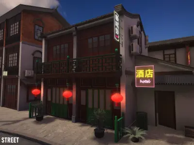 Chinese street - modular city Low-poly 3D model