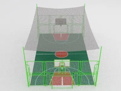 basketball court with metal mesh 3D model
