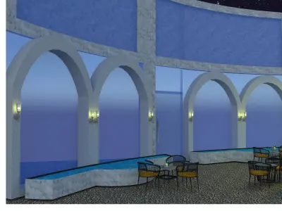facde restaurant at night with arched windows Low-poly 3D model