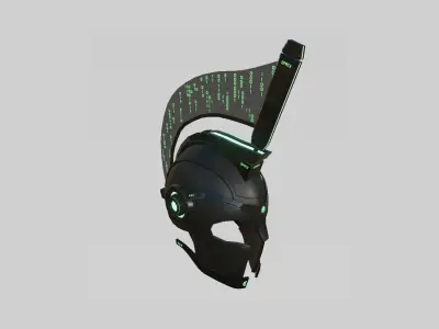 SciFi Spartan Helmet 04 Black Green - Character Design Low-poly 3D model