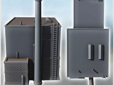 Modern industrial building with barricaded window chimney and ro 3D print model