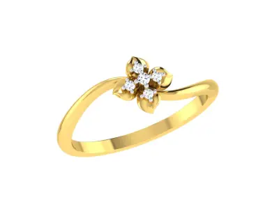 Light Weight Yellow Gold Diamond Ring  -R-4187  3D print model