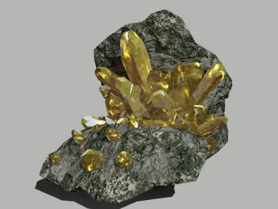 Crystal Set rock with gold crystals Low-poly 3D model