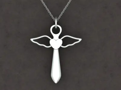 Guardian Angel Wings Cross pendant 3D print model