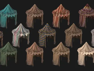 Medieval Market Stalls Cylindrical Tent Fruits Vegetables Low-poly 3D model