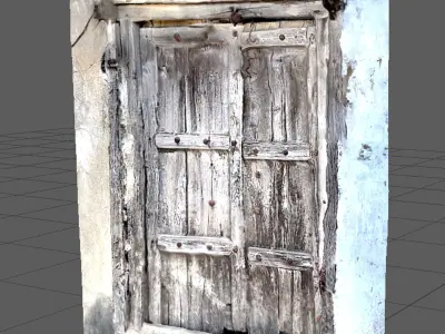Old demolished wooden doors closed with  iron lock 3D model