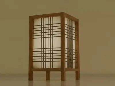 Bamboo Woven Japanese Table Lamp Low-poly 3D model