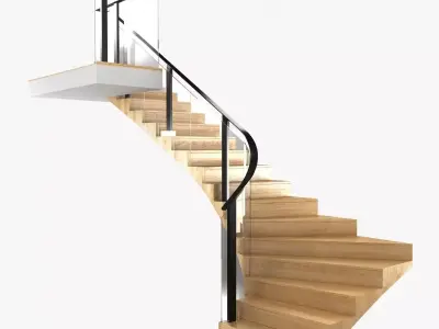 Corner wood interior stairs 3D model