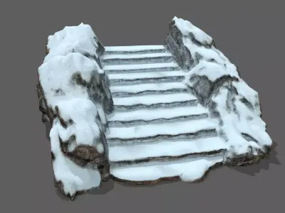 Stairs rock with snow Low-poly 3D model