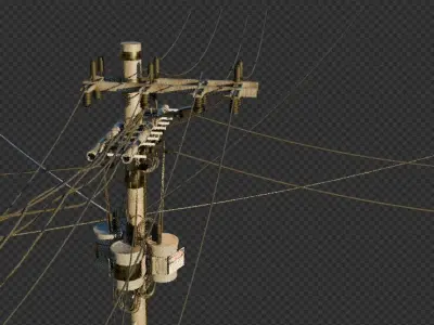 High Poly Street lamp with wires 3D model