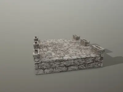 Altar Set stone wall Low-poly 3D model