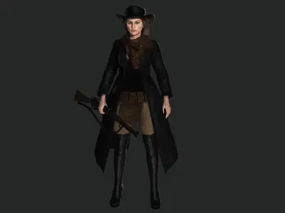 AAA 3D REALISTIC FEMALE CHARACTER - WILD WEST COWGIRL Low-poly 3D model