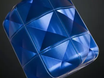 Modern Glossy Cerulean Blue Geometric Pyramid Tiles PBR Seamless Texture